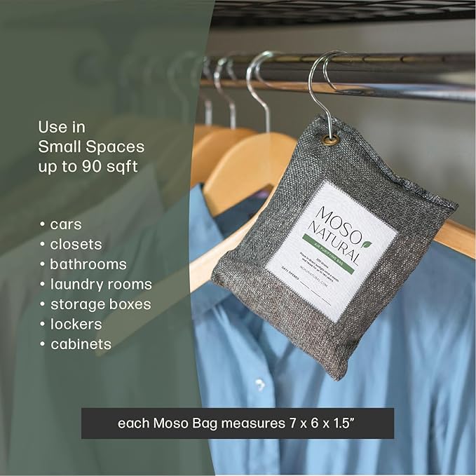 Moso Natural Air Purifying Bag 200g (3 Pack) HGTV Editor's Pick | Premium Bamboo Charcoal Odor Absorber for Home &amp Car | Closet Odor Eliminator &amp Car Air Freshener | Long Lasting Charcoal Bags