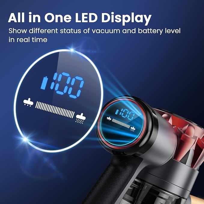 S3P Cordless Vacuum Cleaner 45kPa Powerful Suction Vacuum Cleaners for Home 55-Min Runtime Rechargeable Stick Vacuum Self-Standing for Pet Hair Carpet Hard Floor LED Display