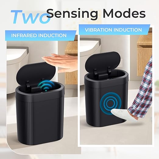 3 Pack 5 Gallon Bathroom Trash Can with Lid Automatic Motion Sensor Black Trash Can Touchless Slim Waterproof Garbage Bin for Kitchen Bedroom Office and Bathroom