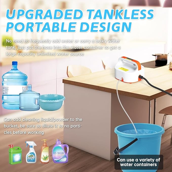 4.5BAR Handheld Steam Cleaner 2500W Portable Steam Cleaner for Home for Car Kitchen Furniture Floors Cleaning Tankless Design 6-Speed Pressurized Steam Machine with 3 Brush Heads Orange