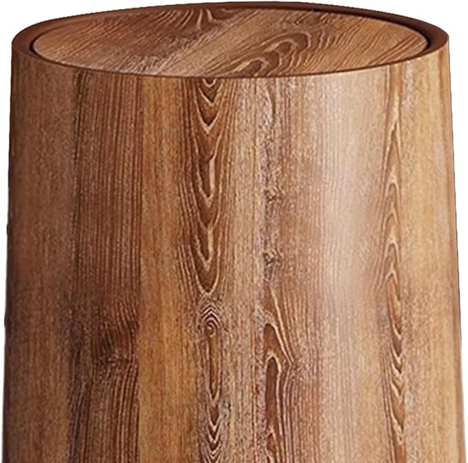 Trash Bin Wood Grain Trash Can Modern Paper Basket Waste Bin Garbage Container Waste Basket for Living Room Kitchen S