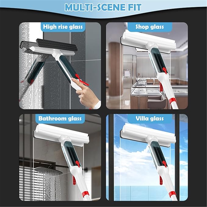 Window Cleaning Brush Glass Wiper for Long Handle Brush Window Cleaner with Water Collection Home Cleaning Tools ﻿(1.9M Set)