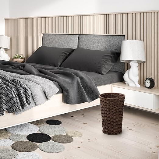 Bekith 2 Pack Small Wicker Waste Paper Basket Woven Basket Trash Can Wastebasket Decorative Round Garbage Container Bin for Bedroom Bathroom Home Offices Laundry Brown