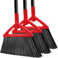 Heavy Duty Angle Broom 3 Pack Longer Commercial Brooms Swipe Brooms for Sweeping Indoor Outdoor Perfect Red Broom of Kitchen Garage House Restaurant