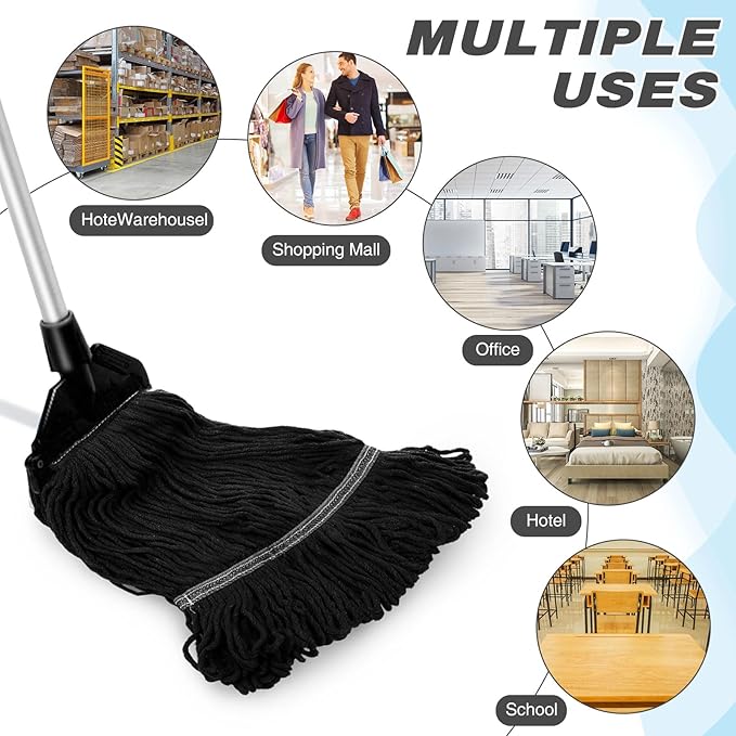 Nuogo 10 Pcs Commercial Mop Head Replacement Floor Cleaning Wet Heavy Duty Commercial Mop Refills General Cleaning(27.6 InchBlack)