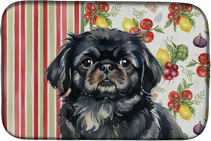 Caroline's Treasures Black Pekingese Vegetables Dish Drying Mat Absorbent Dish Drying Mat Pad for Kitchen Counter Dish Drainer Mat for Countertop 14 x 21 Multicolor