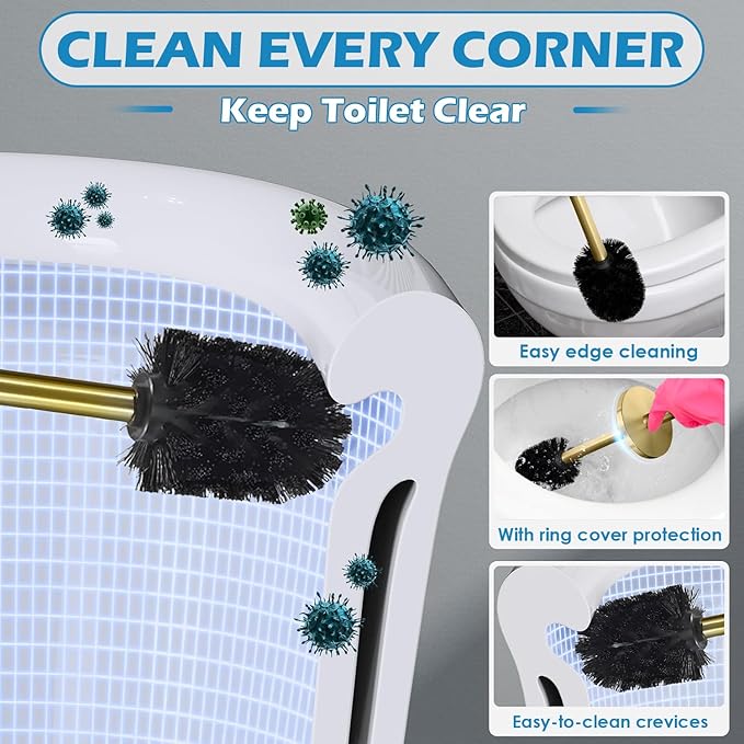Stainless Steel Toilet Brush and Holder Golden Toilet Cleaner Brush Toilet Bowl Brush and Holder for Bathroom Storage Organization