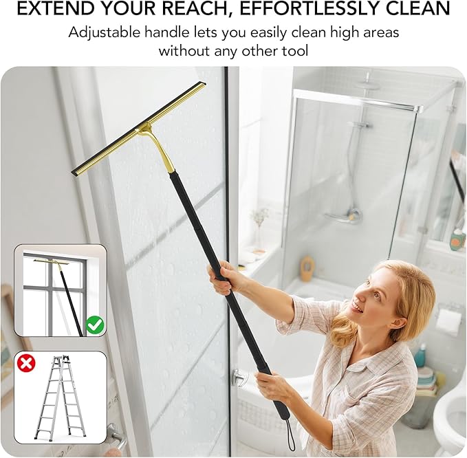 Shower Squeegee with Long Handle 15-51 Telescopic Squeegee for Window Cleaning Window Squeegee for Glass Doors Extendable Window Cleaner Tool for Tile Walls Sliding Door Floor Car Windshield-GD