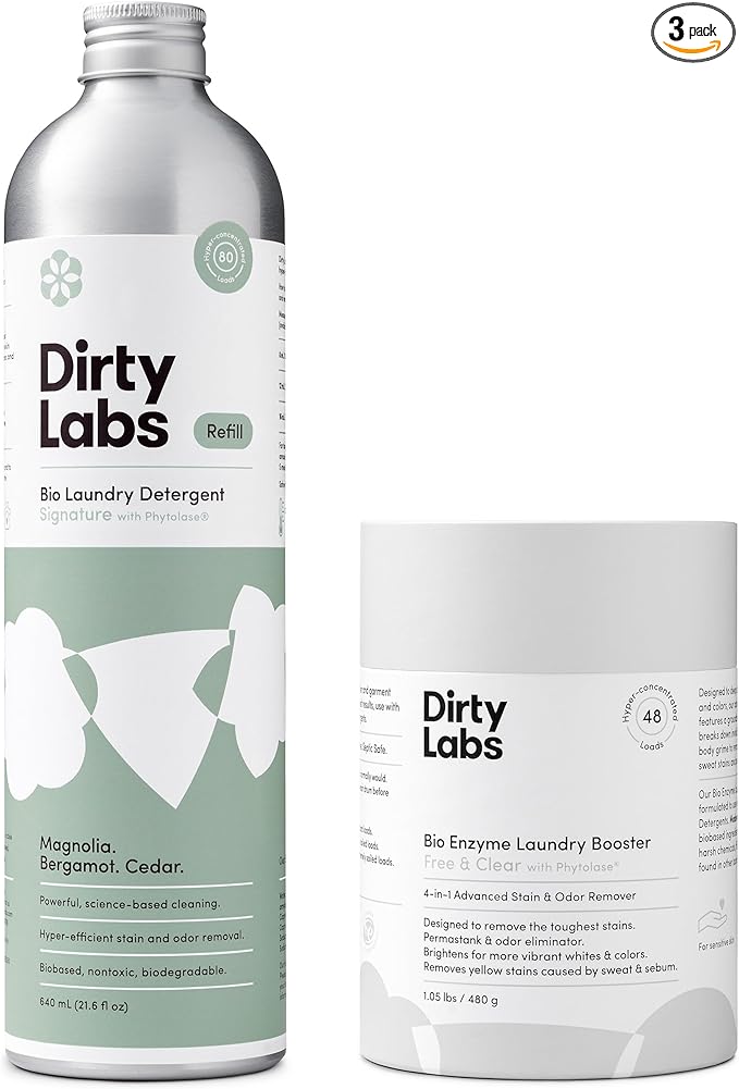 Dirty Labs | Signature Sustainable Set | Signature 80 Loads &amp Bio-Enzyme Booster | Hyper-Concentrated | High Efficiency &amp Standard Machine Washing | Nontoxic Biodegradable