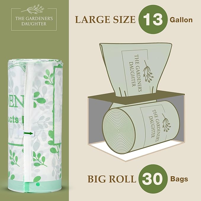 Limited Edition Fall Maple Leaf – Compostable Trash Bags by The Gardener's Daughter 13 Gallon 30 Count White Extra Strength Drawstring Kitchen Waste Bag – BPI &amp TUV Certified