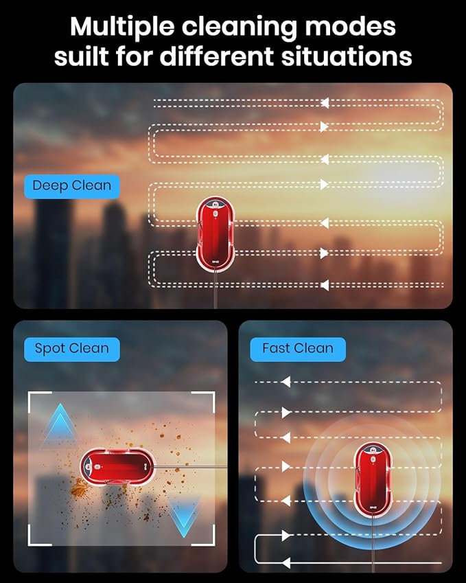 BNZ Smart Window Cleaning Robot Twin Turbo &amp Dual Auto-Spray Window Cleaner with Multiple Safety System AI Path Planning Frameless Edge Detection K1 (Ruby Red)