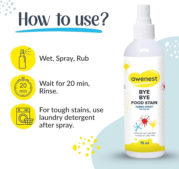 Bye Bye Stain - Instant Stain Remover Fabric Spray | Toxin-free | 50+ Stains | Easy to Carry | Plant-based