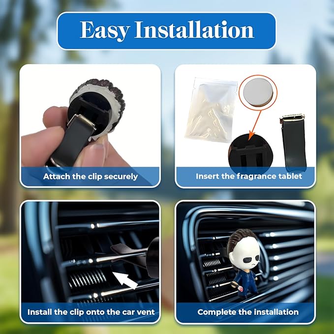 GENANY 3D Resin Horror Movie Killer Character Car Air Freshener Vent Clips Spooky Car Freshener Horror Air Freshener Gothic Gifts for Women and Men Cool Spring Gifts For Horror Fans