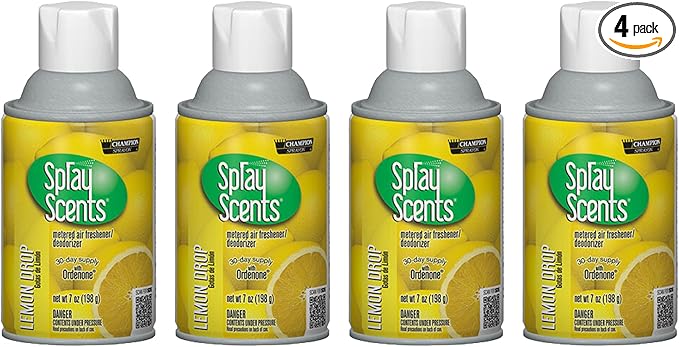 Champion Sprayon SprayScents Metered Air Freshener Refill 7 oz Odor Control Fragrance Lemon Drop (4 Pack)