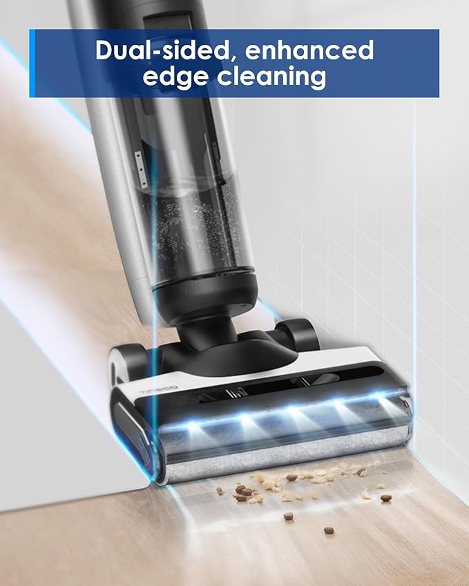 Tineco Floor ONE S7 FlashDry Smart Cordless Wet Dry Vacuum Cleaner Long Runtime Great for Sticky Messes Self-Cleaning 158℉Hot Air FlashDrying Dual-Sided Edge Cleaning Extended Battery Lifespan