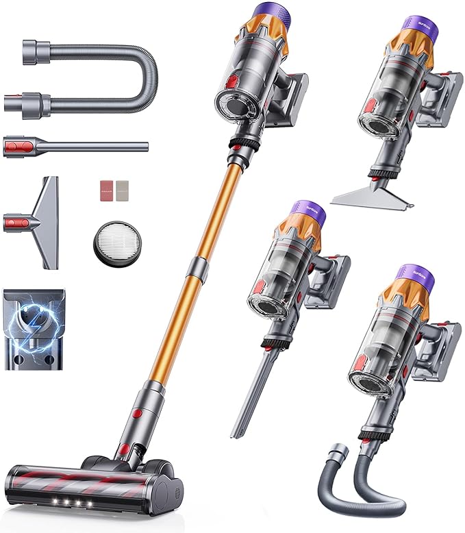 Cordless Vacuum Cleaner 650W 55KPA 70Mins Vacuum Cleaners for HomeStick Vacuum with Self-Standing Wall Mount Dock 3.3Ft HoseAromatherapy Household Vacuum for Pet Hair/Carpets/Hardwood（X7A Pro）