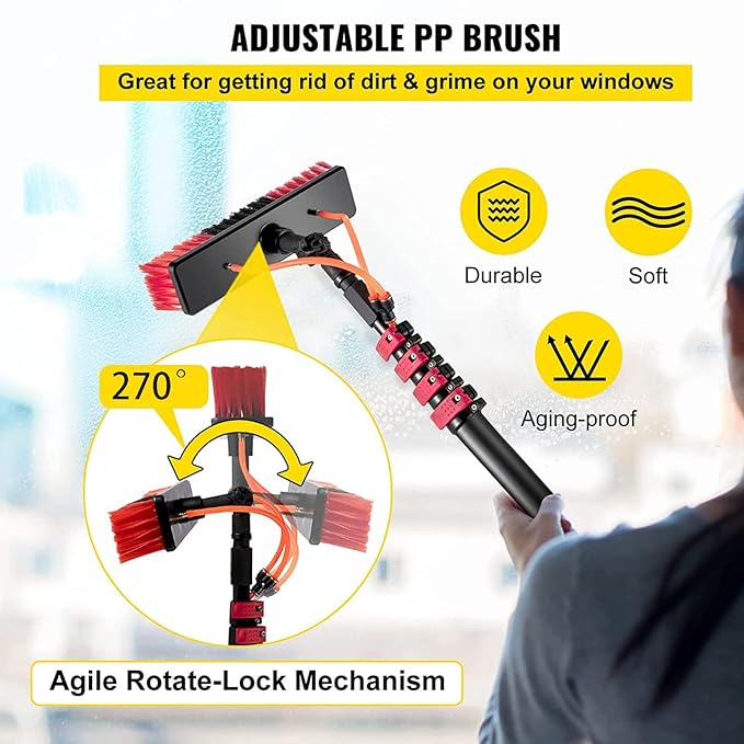 Water Fed Pole Kit Water Fed Telescopic Brush Extendable Cleaner Conservatory Roof with 4-Hole Water Fed Brush Head for Window Glass Solar Panel36FT/10.8M