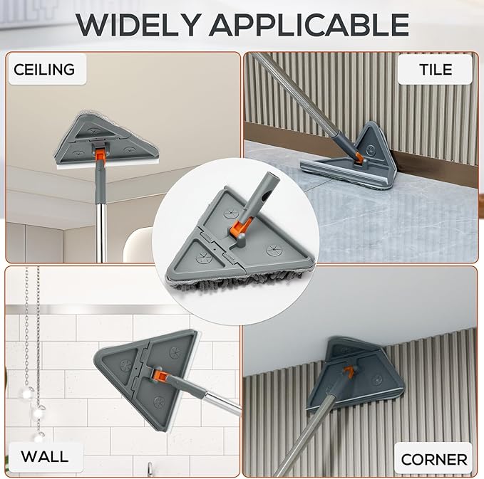 Wall &amp Base Board Cleaner Tool with 360°Rotating Mop Head 180°Folding Design for Effortless Baseboards/Ceilings/Wall Cleaning - Adjustable Long Handle Multi-Surface Scrubber &amp Duster