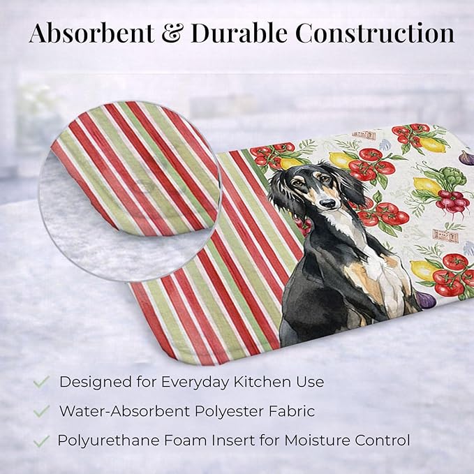 Caroline's Treasures Black and Tan Saluki Vegetables Dish Drying Mat Absorbent Dish Drying Mat Pad for Kitchen Counter Dish Drainer Mat for Countertop 14 x 21 Multicolor