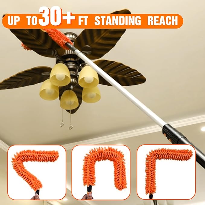 36FT High Reach Duster Cleaning Kit with Extension Pole High Ceiling Fan Cleaner Duster Tool for Fan Blades Window Washing Kit with Microfiber Feather Duster &amp Window Squeegee &amp Bucket