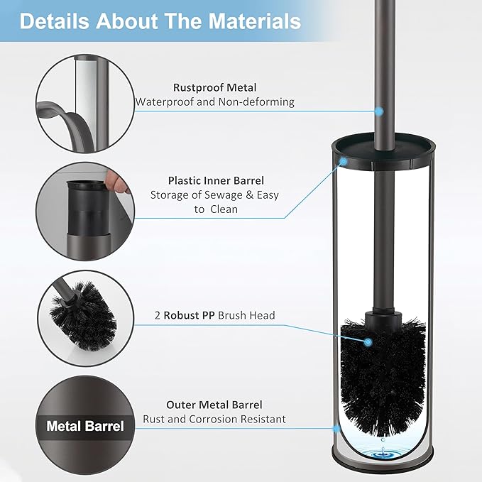 BGL Gunmetal Grey Toilet Brush and HolderStainless Steel Toilet Brushes for Bathroom with Holder