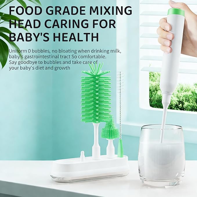 Rechargeable Electric Bottle Brush with Stand - 360° Spin Silicone Cleaner for Baby Bottles Breast Pumps &amp Small Household Containers (Light Green)