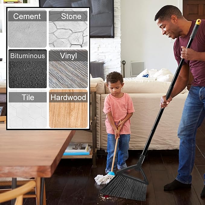 Heavy Duty Commercial Broom 3 Pack Upgraded Angle Brooms for Sweeping Outdoor and Indoor Perfect Black Brooms of House Kitchen Garage Courtyard Concrete