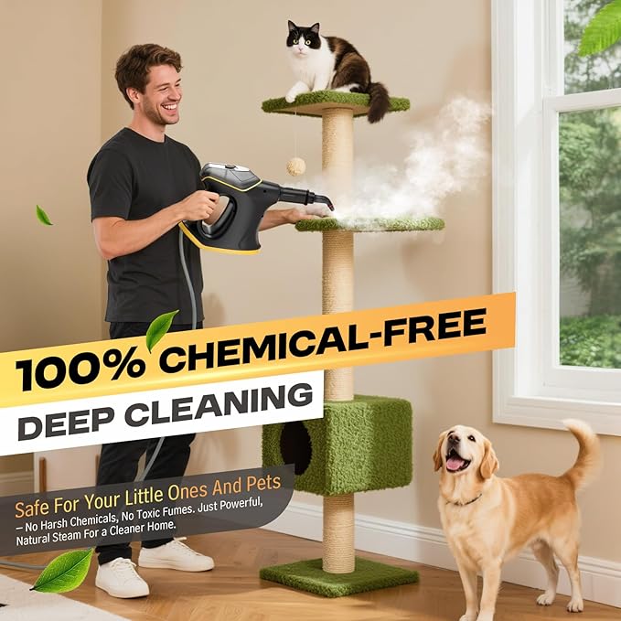 Powerful Handheld Steam Cleaner 10s Fast Heat 230°F High Pressure Steam Chemical-Free Cleaning 9-Piece All-in-One Kit for Grout Kitchen Car &amp Upholstery