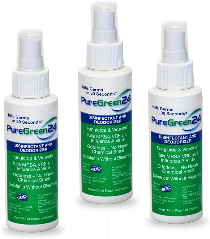 Safe &amp Effective Disinfectant. Kills Deadly Germs including RSV COVID-19 Norovirus MRSA Staph 2026 flu Bird flu Contains no toxic chemicals odorless child &amp pet safe 3 4oz spray bottles