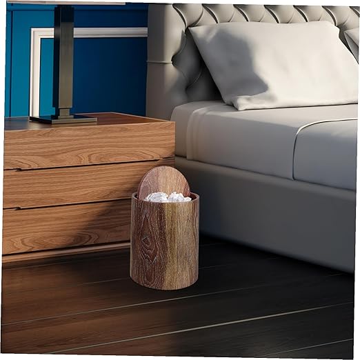 Swing Lid Garbage Can with Vintage Artificial Wood Grain Plastic Trash Bin for Bathroom Bedroom Office Easy-Clean Wastebasket for Efficient Waste Disposal