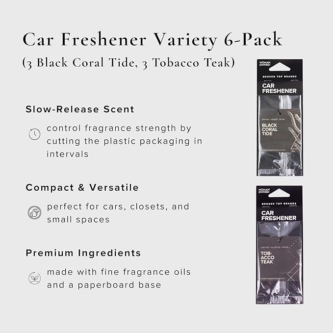 Geotanical Car Air Fresheners Variety Pack of 6 (3 Black Coral Tide 3 Tobacco Teak)
