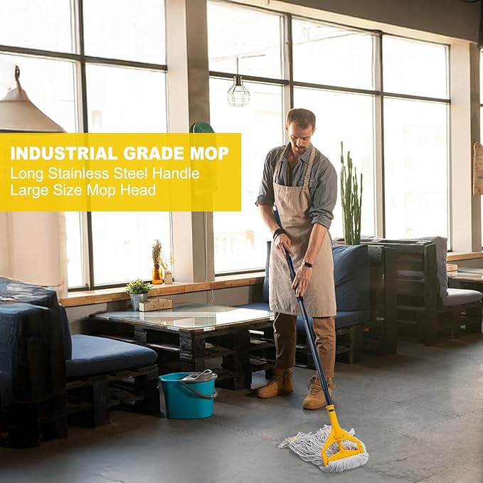 Commercial Mop with 3 Extra Large Replacement Heads59 Long Handle Heavy Duty Industrial Mops for Floor CleaningLooped-End String Wet Cotton Mop for HomeKitchenOfficeGarageConcrete/Tile Floor