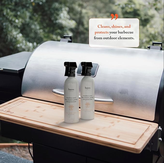 Bayes High-Performance Stainless Steel BBQ Exterior Cleaner and Protectant - Cleans Shines and Protects Stainless Steel Barbecue Surfaces Shields from Outdoor Elements - 16 oz 2-Pack
