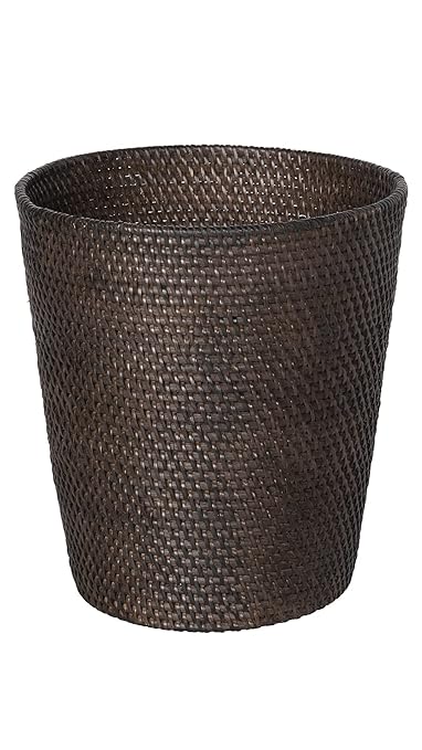 KOUBOO Loma Round Rattan Paper Waste Basket Trash Can Bathroom Garbage Bin Bedroom Kitchen Office Home Desk Small Wicker Bin for Waste Paper Espresso