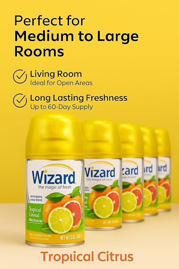 Wizard Automatic Spray Refill Everyday 12-Pack (6 Scents 2 Cans Each) – Sweet Vanilla Lavender Fresh Lavender Rose Tropical Citrus Apple Cinnamon &amp Vanilla Bean – Fits Air Wick &amp Glade Sp