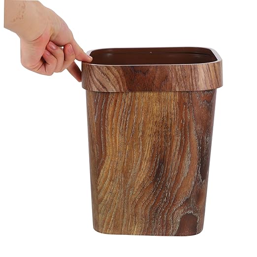 DOITOOL Wood Grain Trash Can Pattern Wastebasket for Bathroom Kitchen Office Elegant and Space-Saving Design Easy to Clean Reusable Rubbish Bin