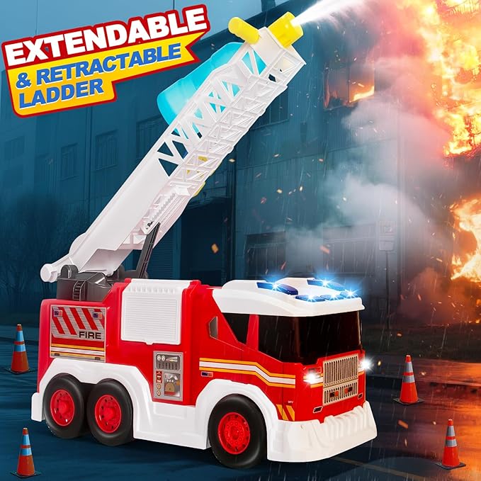 Large Fire Trucks Toys for Toddlers Kids Toys for 3 4 5 6 7 8 Years Old Boys 15 Firetruck Toy for Kids with Ladder Lights Sounds &amp Water Shooting Christmas Birthday Gifts for Boys &amp Girl