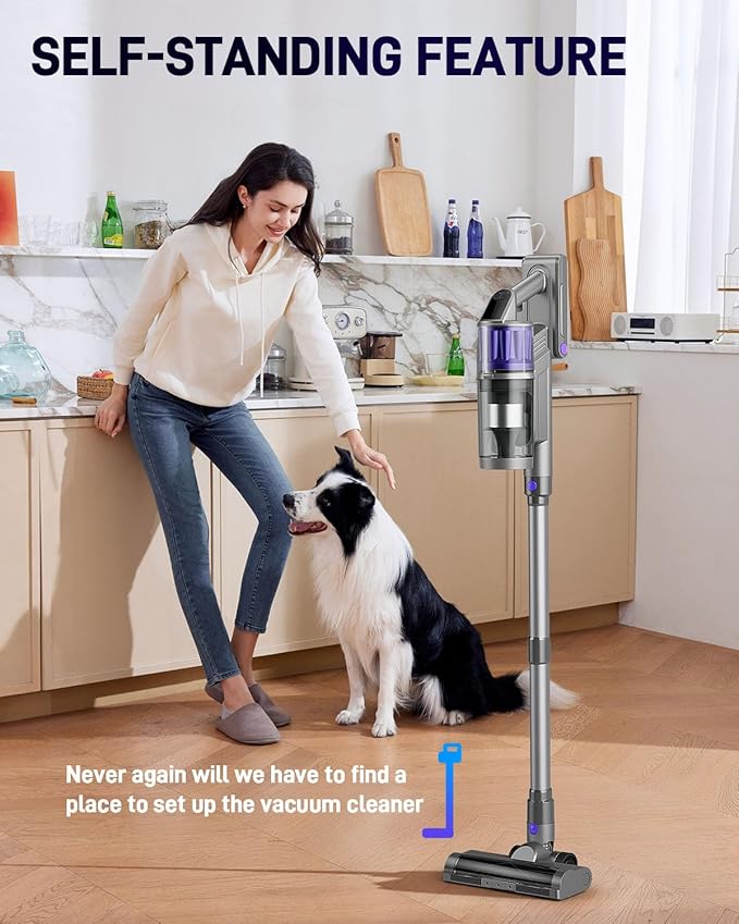 Cordless Vacuum Cleaner Vacuum Cleaners for Home 45KPA 550W Stick Handheld Portable 60 Mins Runtime Rechargeable Battery Pet Hair Hardwood Floor Vac Household Lightweight Hand Vac V10 Purple