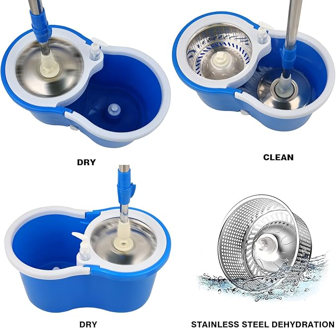 Mop and Bucket Set 360° Spin Mop and Bucket with Wringer Set and 6 Microfiber Mop Refills Stainless Steel 61 Extended Handle Spinning Mop Bucket System for Floor Cleaning (2 Sets)
