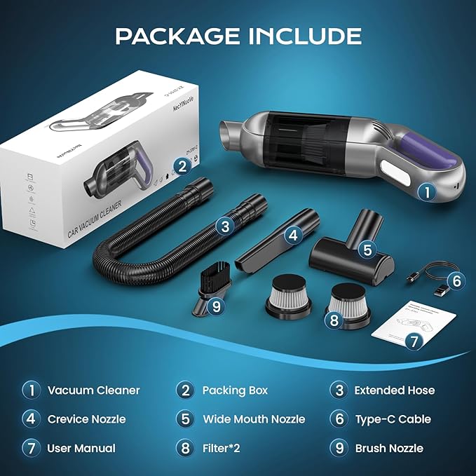 Cordless Handheld Vacuum Portable Car Vacuum with LED LightRechargeable Small Vacuum Cleaner with Powerful SuctionLightweight Vacuum Cleaner for Car Home Office Pet HairGrey
