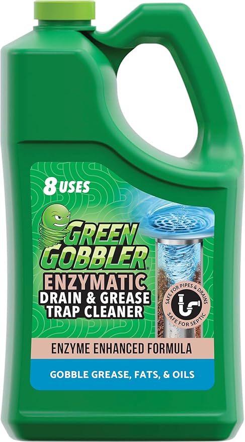 Green Gobbler Enzyme Drain Cleaner | Controls Foul Odors &amp Breaks Down Grease Paper Fat &amp Oil in Sewer Lines Septic Tanks &amp Grease Traps | 1 Gallon