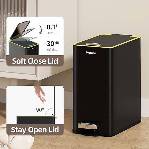 Bathroom Trash Can with Lid2.6Gal Stainless Steel Office Trash CanSmall Garbage Can with Removable Inner Bucket for KitchenOfficeBedroom(Black)