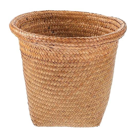 Straw Woven Wastebasket Handcrafted Storage Basket Waste Can for Home and Office Decorative Trash Bin Natural Fiber Design Random Color