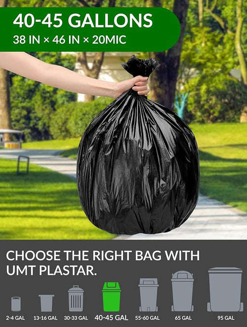 150 Count Heavy Duty Black Trash Bags 40-45 Gallon Large Garbage Bags 38 x 46 Inch 20 Micron Thick Leak-Resistant Trash Can Liners for Home Office Yard Cleanup