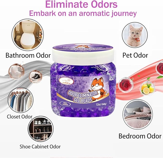 Odor Eliminator Gel Beads 12 oz 6 Pack Air Freshener Beads for Home &amp Car Pet Neutralizes Odors for Bathroom Closet Pet Area &amp RVs Long-Lasting Natural Fresh Lavender