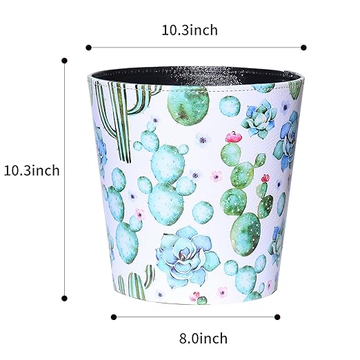 PU Leather Small Trash Can Wastebasket Round Garbage Container Basket for Bathrooms Laundry Room Kitchens Offices Kids Rooms BedroomsDormsHome Decorative Art Bin 2.9 Gallon(Floral Breeze)
