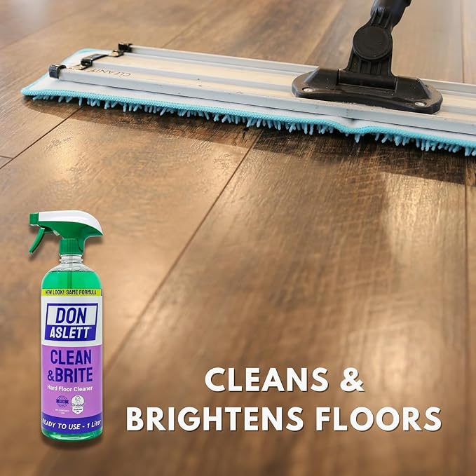 Don Aslett Clean &amp Brite Set (1 Quart Concentrate and 32 Oz Ready-To-Use Spray Bottle) Floor Cleaner | Restore Natural Shine of Hard Flooring Surface - Tile Vinyl Linoleum Wood