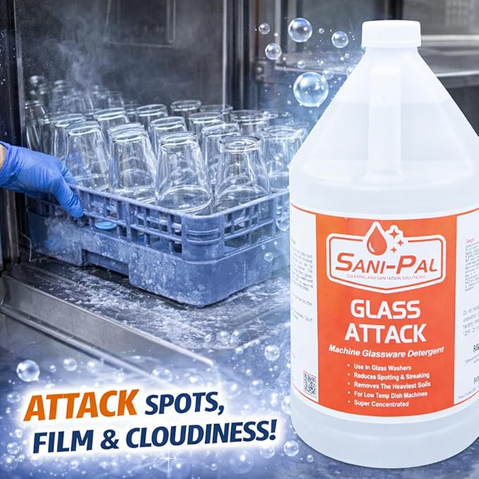 Glass Attack highly concentrated high-alkaline heavy duty liquid detergent for machine warewashing 128 fl oz Lemon Scent