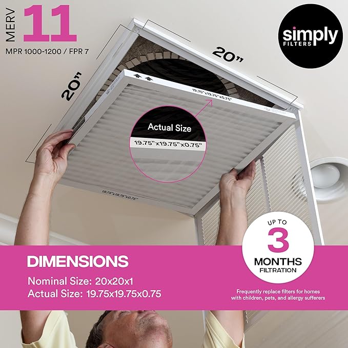 Simply 20x20x1 Air Filter Merv 11 MPR 1000 6 Pack Furnace Air Filter for HVAC (Actual Size: 19.75x19.75x0.75) DUST Pet &amp Allergy Control