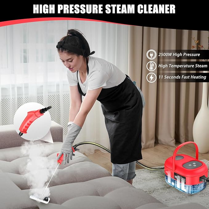 Handheld Steam Cleaner with Touch Screen Portable Steamer for Cleaning Hand Held Steamer Cleaner Pressurized Hand Steam Cleaner for Home Car Detailing Walls Grout Couch Tile Carpet Red